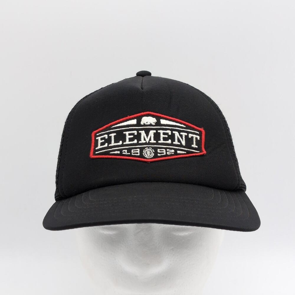 Element Hat Cap Snap Back Mens One Size Black Mesh Trucker Patch Skate Casual